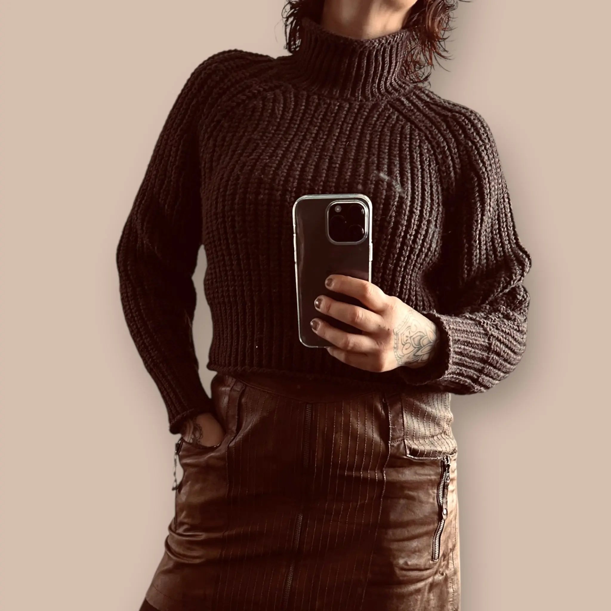 H&M ruskea crop neule L Bloomy Moon