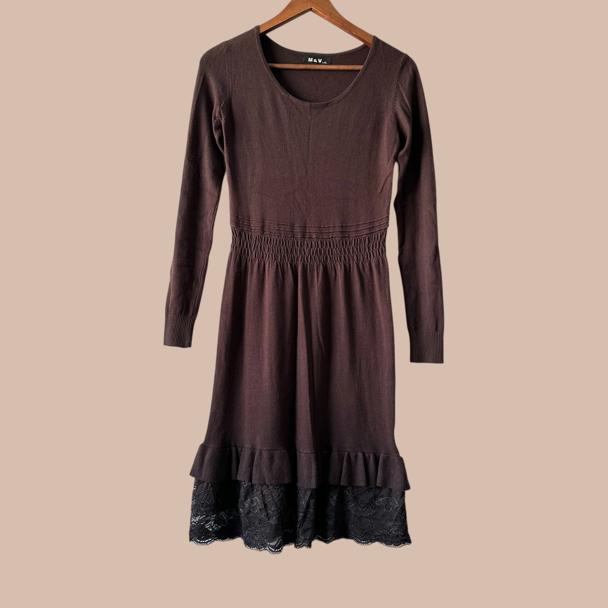 M&V ruskea vintage neulemekko L Bloomy Moon