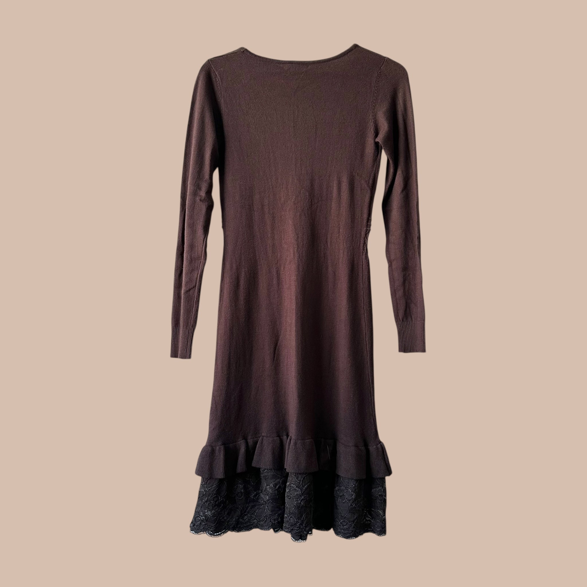 M&V ruskea vintage neulemekko L Bloomy Moon