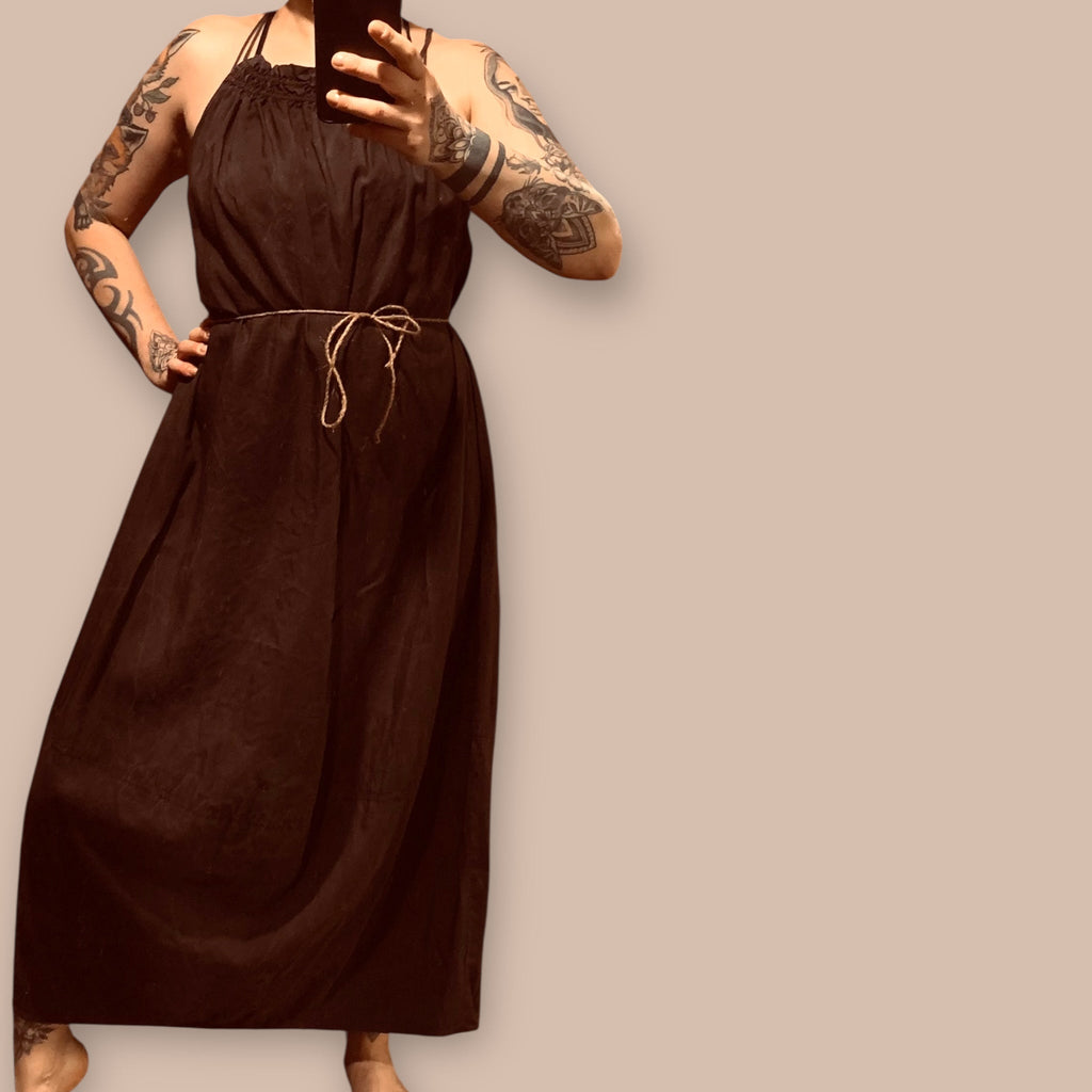 H&M ruskea maksimekko M Bloomy Moon