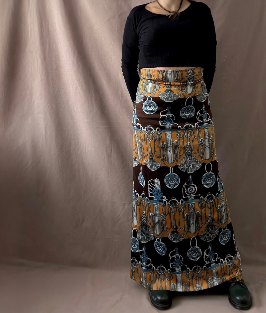Crimplene 70-luvun maxihame M/L Bloomy Moon