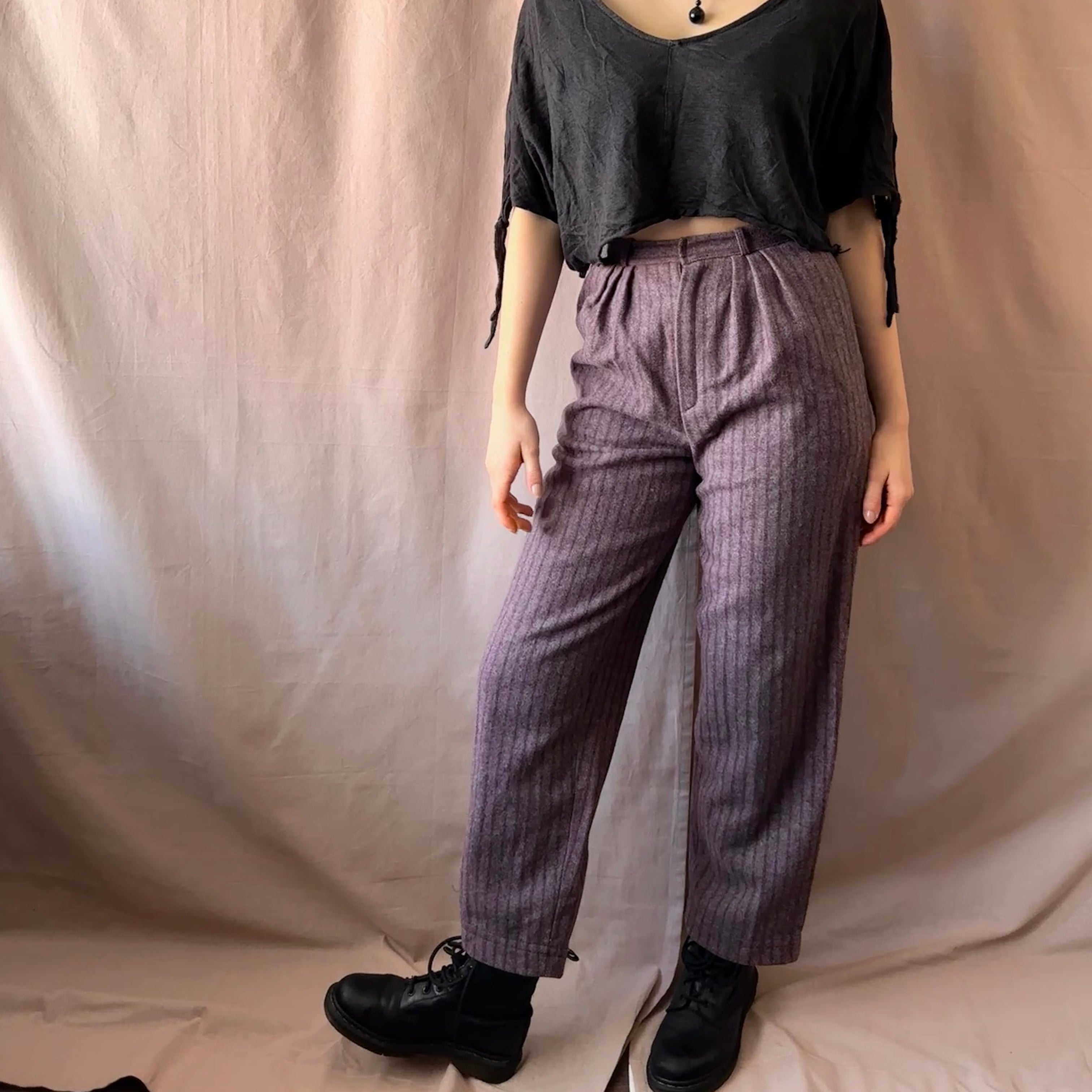 Vintage villakangas-housut S Bloomy Moon