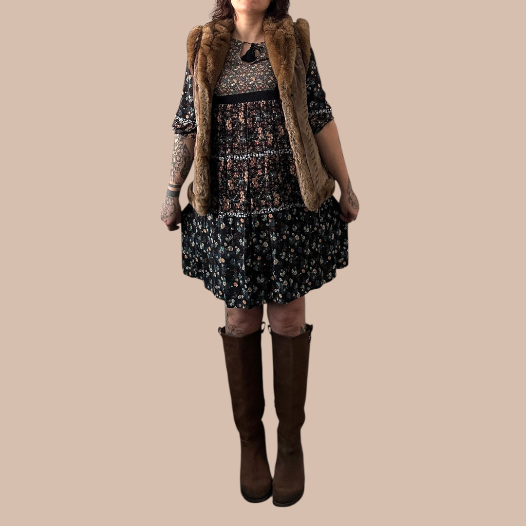 Jofama y2k vintage mokkaliivi Bloomy Moon