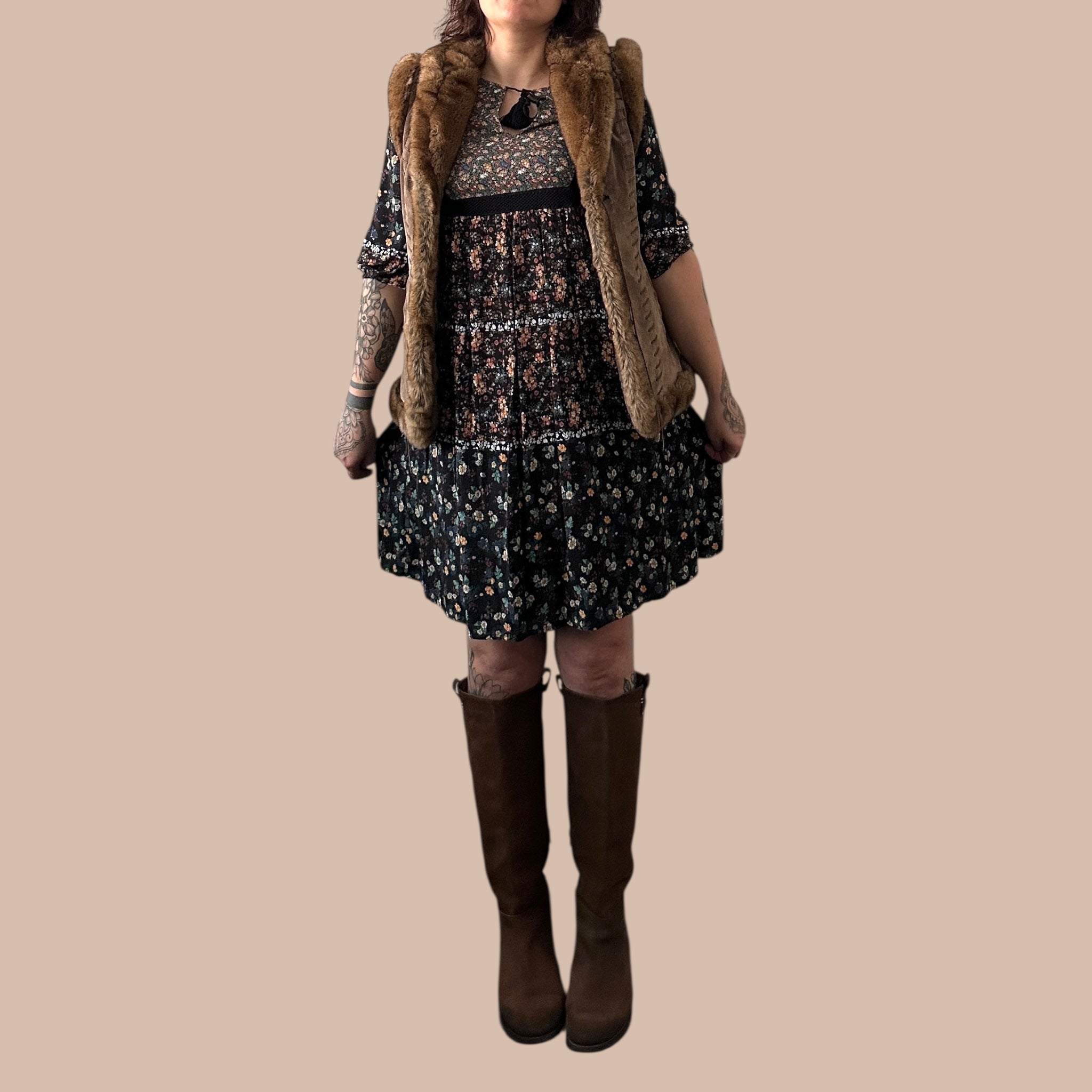 Jofama y2k vintage mokkaliivi Bloomy Moon